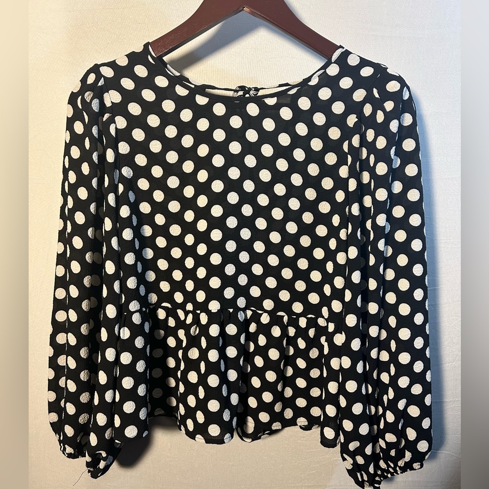 Express Womans Polka Dot Top Black / White.                  Size XS